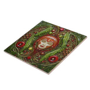 Christmas Doll Red and Green Marble Tile