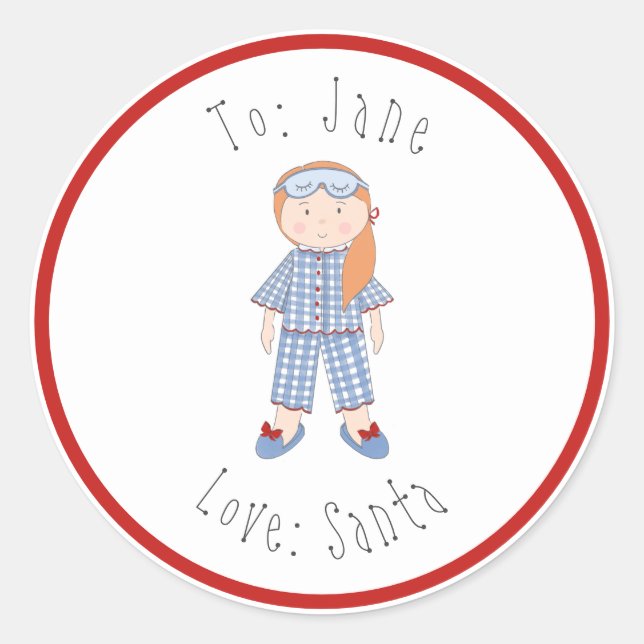 Christmas Doll Red Hair To Toddler From Santa  Classic Round Sticker (Front)