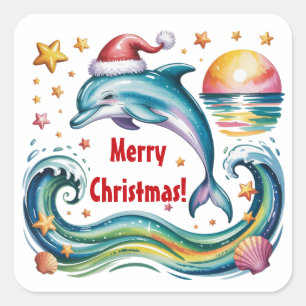 Christmas Dolphin in Paradise  Square Sticker