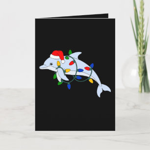 Christmas Dolphin Santa Hat Xmas Lights Ocean Card