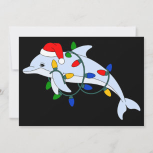 Christmas Dolphin Santa Hat Xmas Lights Ocean Invitation