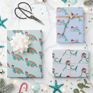 Christmas Dolphin Shark Turtle Sea life  Wrapping Paper Sheet