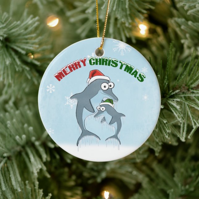 Christmas Dolphins Ornament (double sided) (Tree)