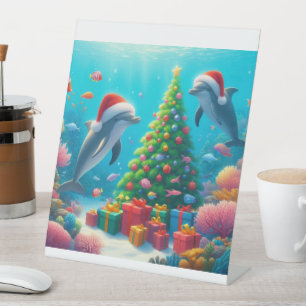 Christmas Dolphins Pedestal Sign