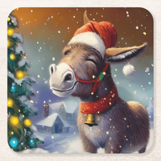 Christmas Donkey 1 Square Paper Coaster (Front)