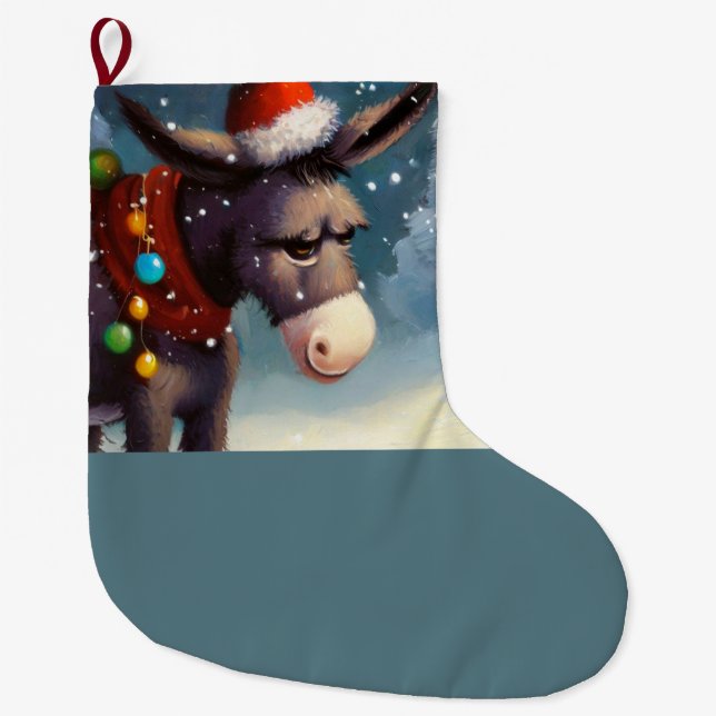 Christmas Donkey 2 Large Christmas Stocking (Front)
