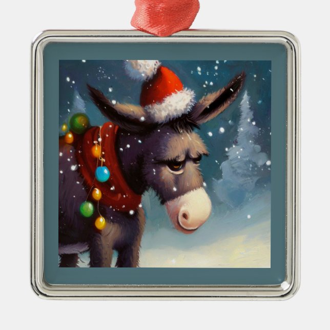 Christmas Donkey 2 Metal Tree Decoration (Front)