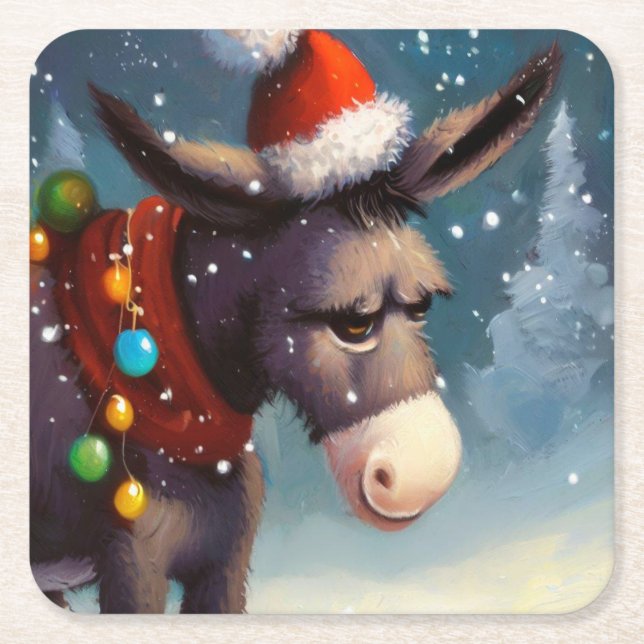 Christmas Donkey 2 Square Paper Coaster (Front)