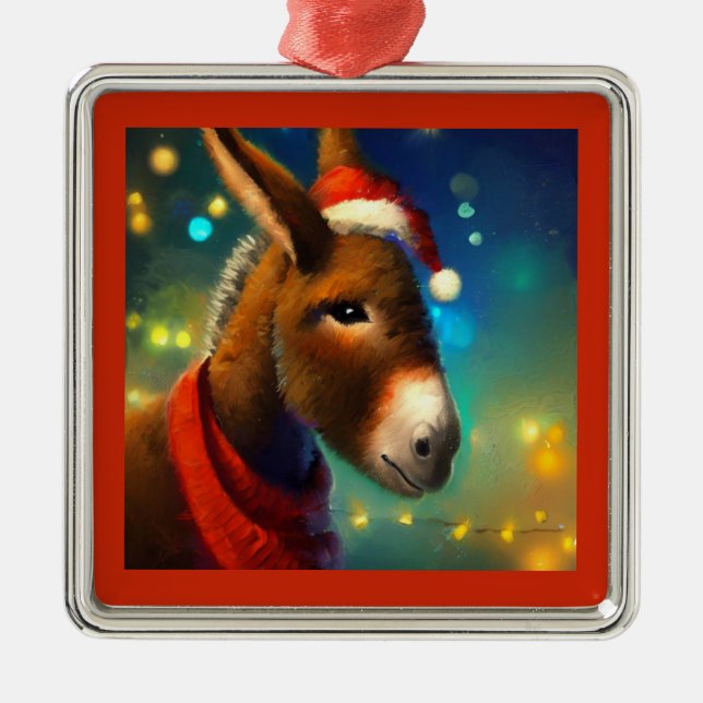 Christmas Donkey 3 Metal Tree Decoration (Front)