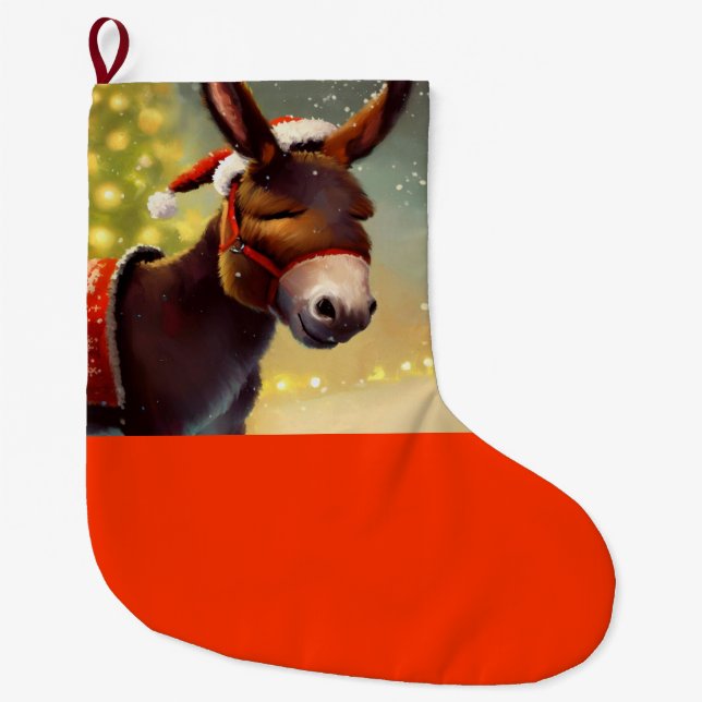 Christmas Donkey 4 Large Christmas Stocking (Front)