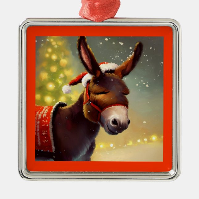 Christmas Donkey 4 Metal Tree Decoration (Front)