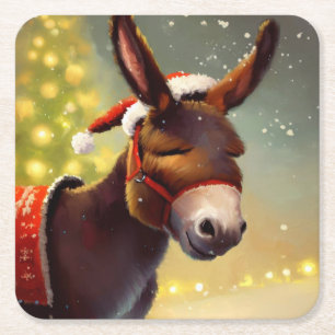 Christmas Donkey 4 Square Paper Coaster