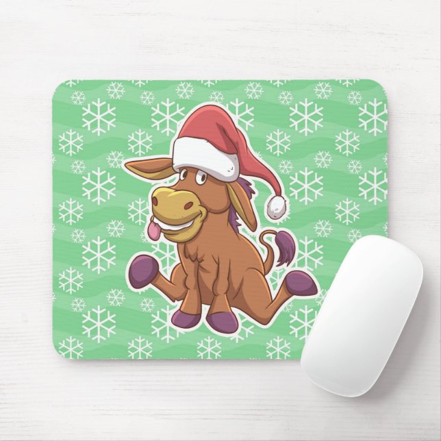 Christmas Donkey Cartoon Mouse Mat (With Mouse)
