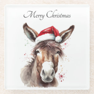 Christmas Donkey, customisable Glass Coaster