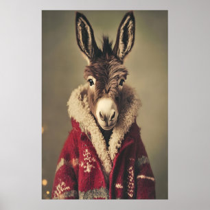 Christmas Donkey Print, Funny Animal in Sweater Poster