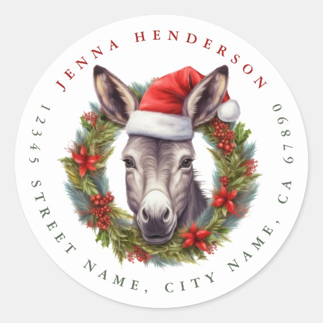 Christmas Donkey Round Stickers (Front)