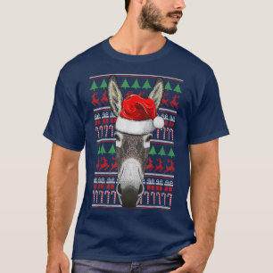 Christmas Donkey Santa Hat Cute Animal Ugly Xmas T-Shirt
