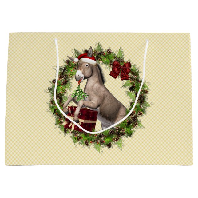Christmas Donkey Santa Holiday Gift Bag (Front)