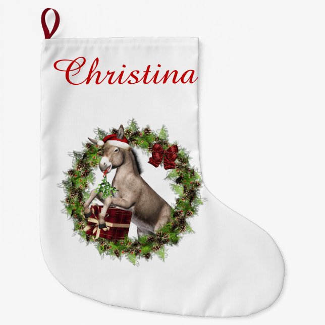 Christmas Donkey Santa Personalised Stocking (Front)