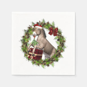 Christmas Donkey Santa White Cocktail Napkin