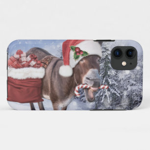 Christmas donkey with funny red hat iPhone 11 case