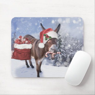 Christmas donkey with funny red hat mouse mat
