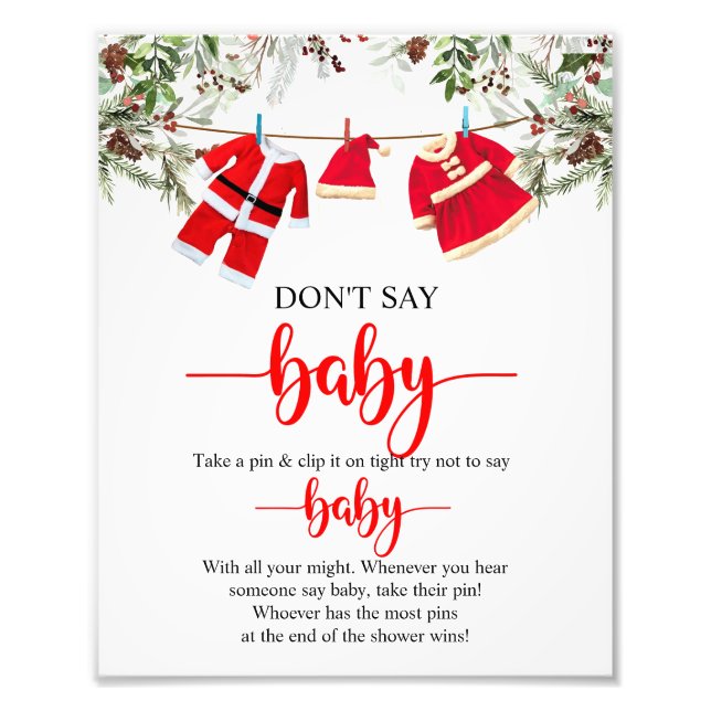 Christmas Don't Say Baby Baby Shower Game Sign (Front)