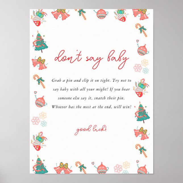 Christmas Don't say baby shower game Poster (Front)