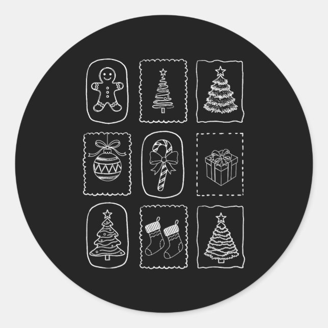 Christmas Doodle 2025 Coquette Bow Xmas Tree Ornam Classic Round Sticker (Front)