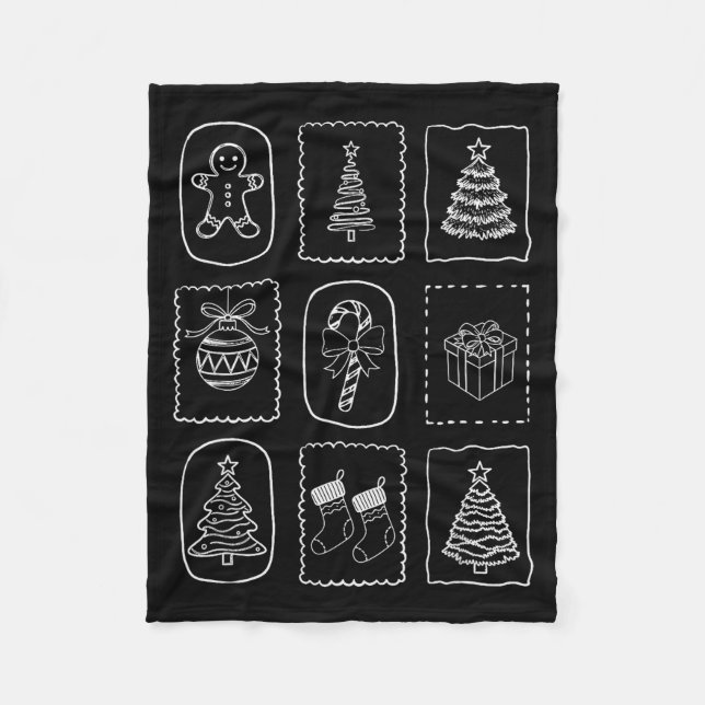 Christmas Doodle 2025 Coquette Bow Xmas Tree Ornam Fleece Blanket (Front)