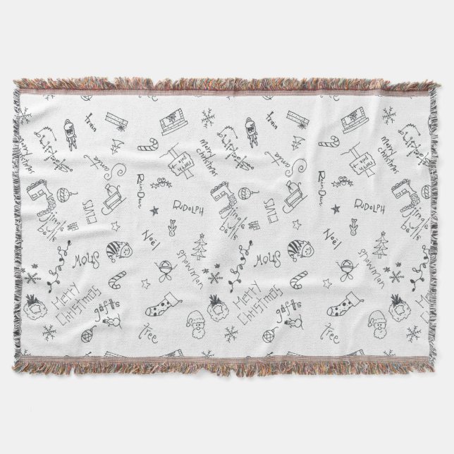 christmas doodle blanket black and white (Front)