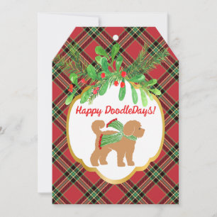 Christmas Doodle Dog Red Plaid Personalised Card