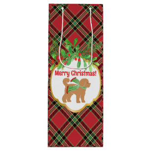 Christmas Doodle Dog Red Plaid Personalised Wine Gift Bag