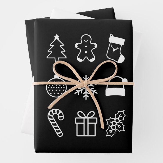 Christmas Doodle Gingerbread Tree Candy Xmas Wrapping Paper Sheet (In situ)