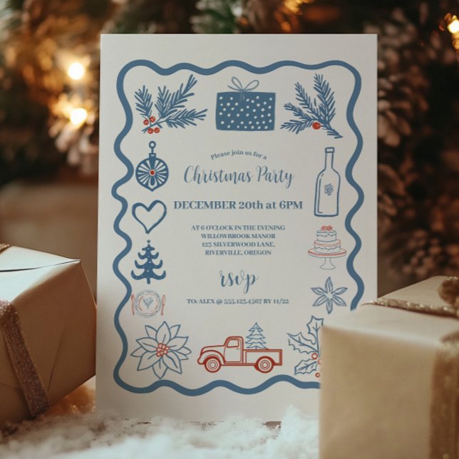 Christmas Doodle Line Art Holiday Invitation (Creator Uploaded)