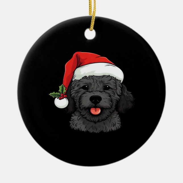 Christmas Doodle Oodle Dog - Black Classic T-Shirt Ceramic Tree Decoration (Front)