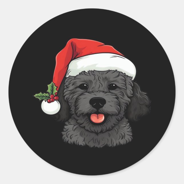 Christmas Doodle Oodle Dog - Black Classic T-Shirt Classic Round Sticker (Front)