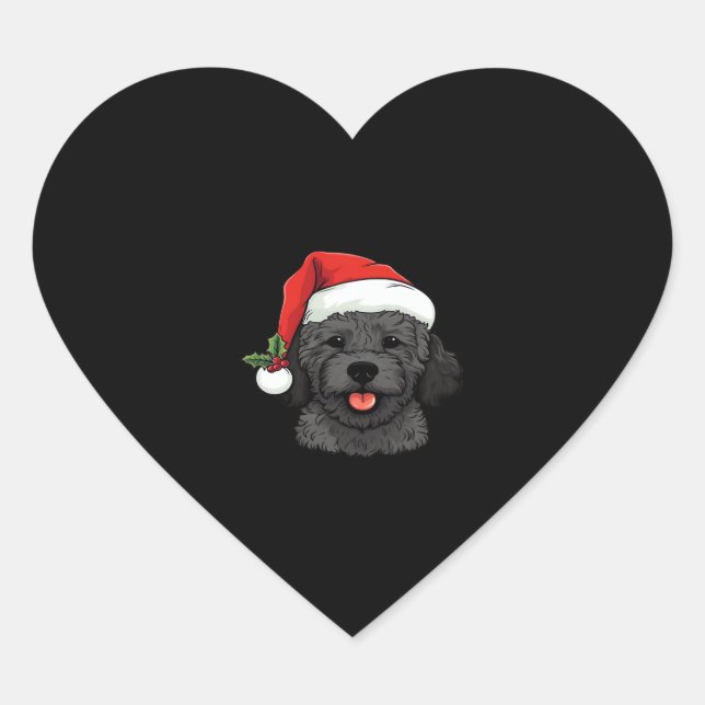 Christmas Doodle Oodle Dog - Black Classic T-Shirt Heart Sticker (Front)