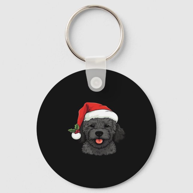 Christmas Doodle Oodle Dog - Black Classic T-Shirt Key Ring (Front)