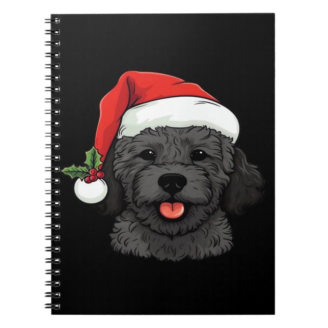 Christmas Doodle Oodle Dog - Black Classic T-Shirt Notebook (Front)