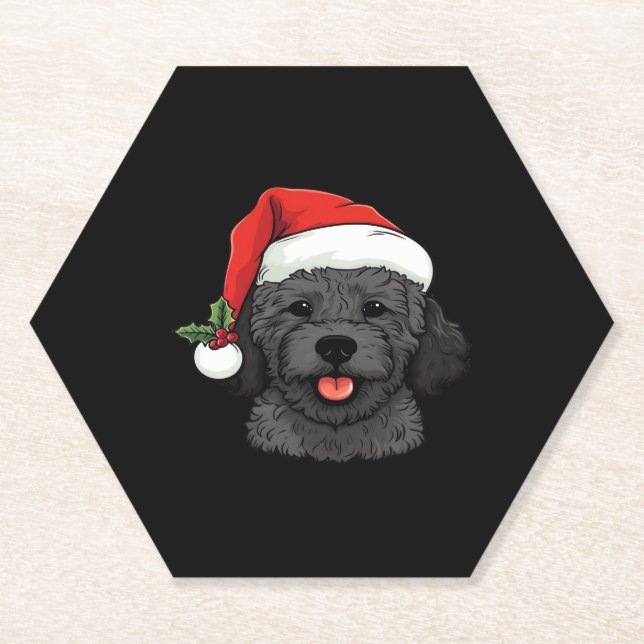 Christmas Doodle Oodle Dog - Black Classic T-Shirt Paper Coaster (Front)