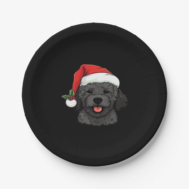 Christmas Doodle Oodle Dog - Black Classic T-Shirt Paper Plate (Front)