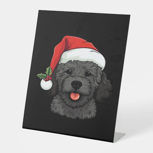 Christmas Doodle Oodle Dog - Black Classic T-Shirt Pedestal Sign (Front)