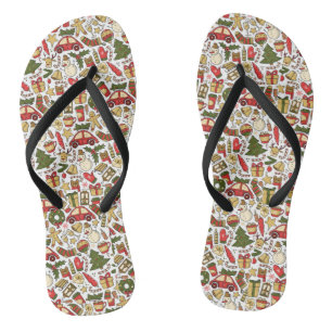 Christmas Doodle Pair of Flip Flops
