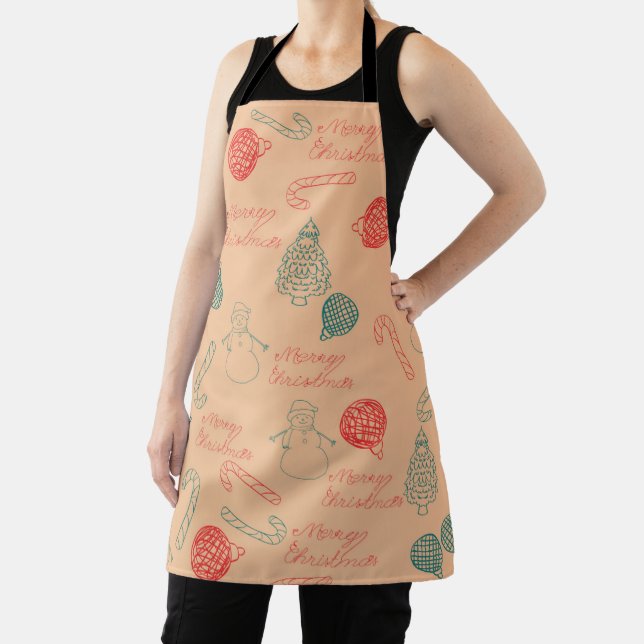 Christmas Doodle Pattern | Snowmen, Trees & Candy  Apron (Insitu)