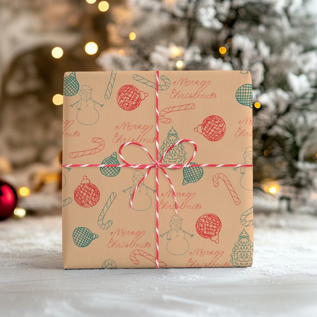 Christmas Doodle Pattern | Snowmen, Trees & Candy  Wrapping Paper (Creator Uploaded)