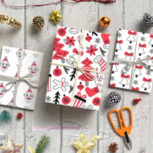 Christmas doodle set of 3  wrapping paper sheet
