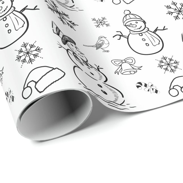 Christmas Doodle Snowman Funny Black and White Wrapping Paper (Roll Corner)