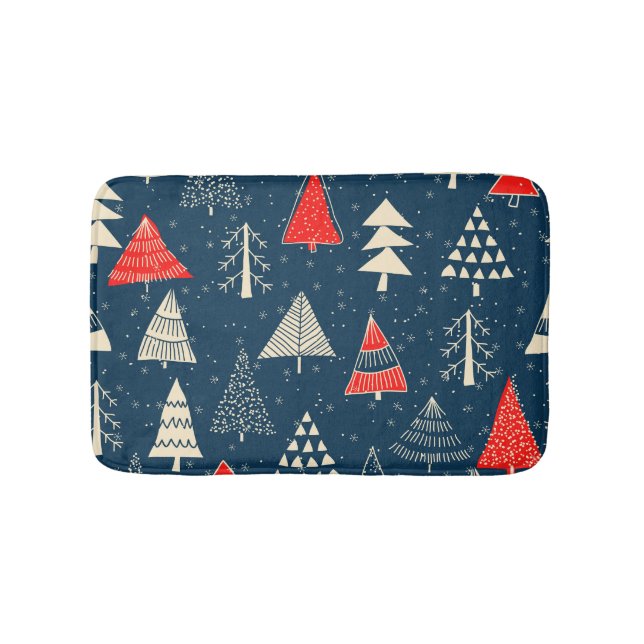 Christmas doodle trees, seamless winter pattern. bath mat (Front)