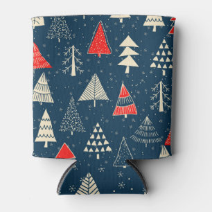Christmas doodle trees, seamless winter pattern. can cooler